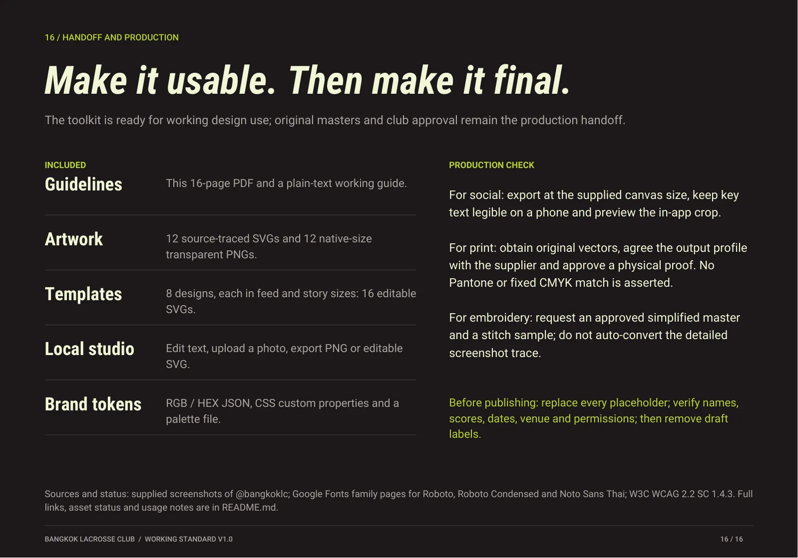 Page 16: Handoff and production